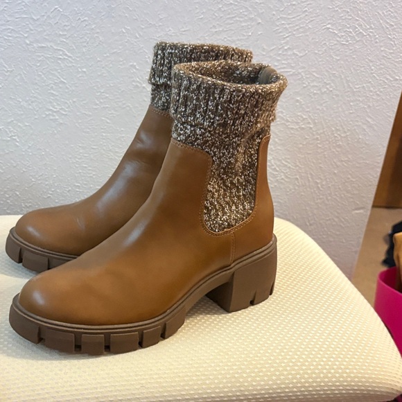 Universal Thread Shoes - Universal Thread Tan Ankle Boots with Knit Cuff